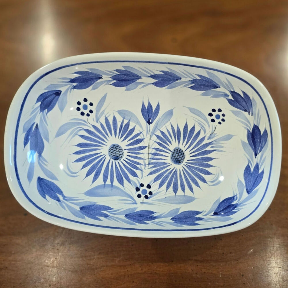 HENRIOT Quimper pottery dish features a hand-painted Camaieu Blue floral design